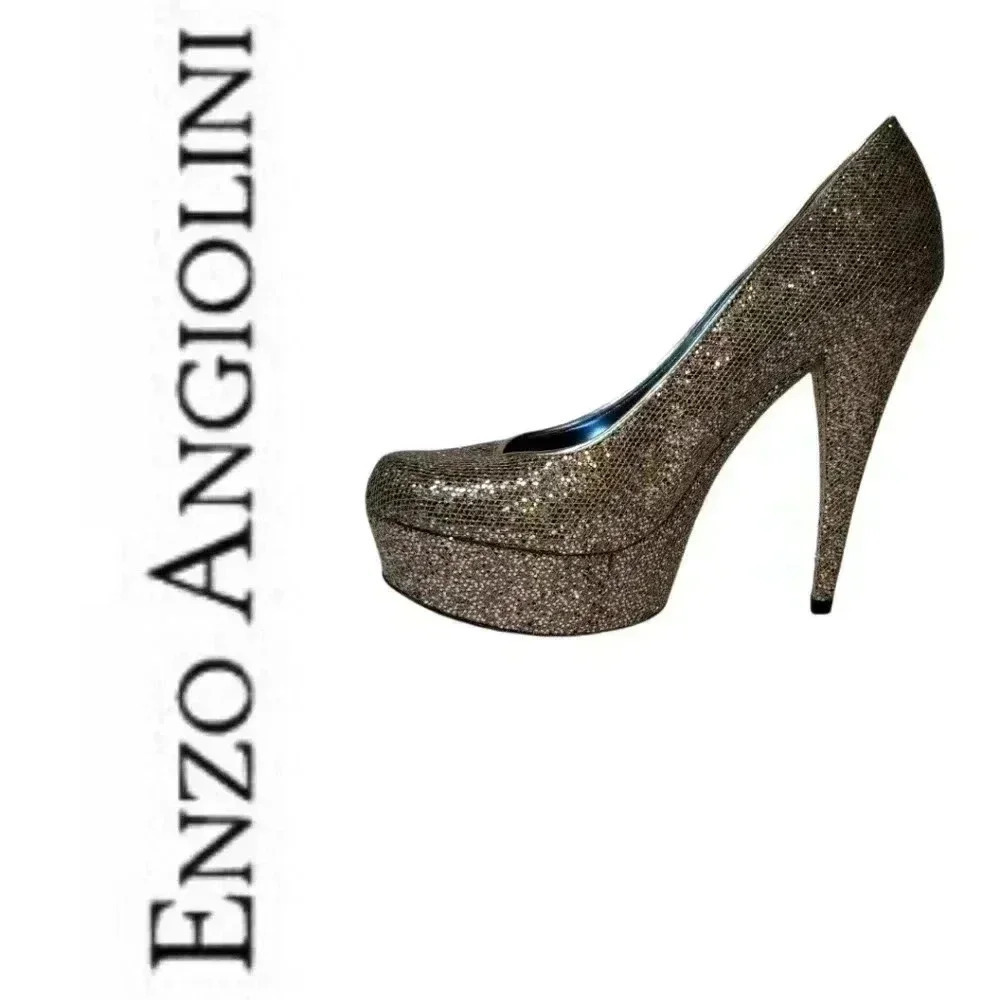 Enzo Angiolini Glitter Multicolor Closed Toe Heeled Pumps US 7.5 Holiday Disco - Picture 2 of 10